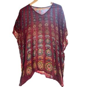 Earthbound Trading CO Womens Paisley Print Poncho Caftan Paisley Top Sz Medium‎